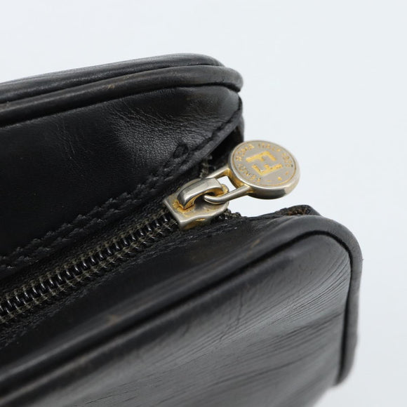 FENDI Hand Bag Leather Black Gold Auth bs35415