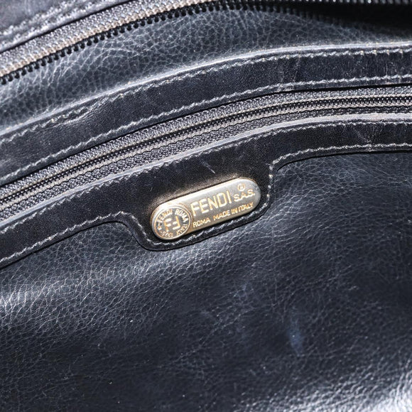 FENDI Hand Bag Leather Black Gold Auth bs35415