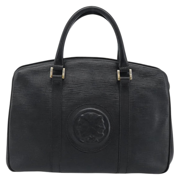 FENDI Hand Bag Leather Black Gold Auth bs35415