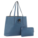 FENDI Tote Bag Leather Blue Silver Auth bs35416-1