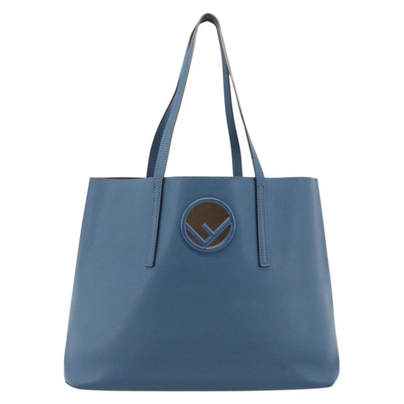 FENDI Tote Bag Leather Blue Silver Auth bs35416