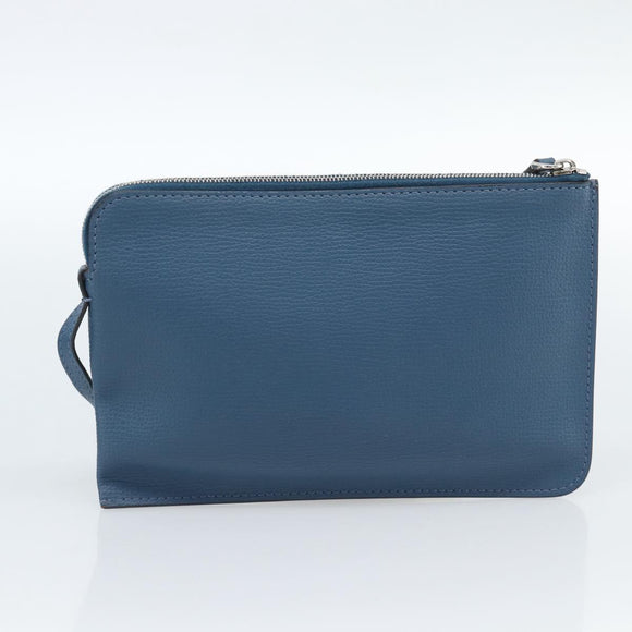FENDI Tote Bag Leather Blue Silver Auth bs35416