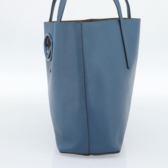 FENDI Tote Bag Leather Blue Silver Auth bs35416