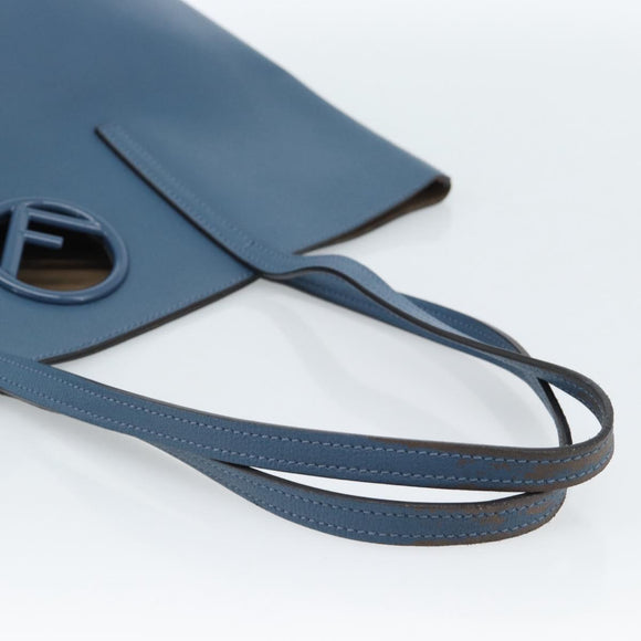 FENDI Tote Bag Leather Blue Silver Auth bs35416