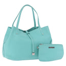 TIFFANY&Co. Tote Bag Leather Turquoise Blue Silver Auth bs35417A-1