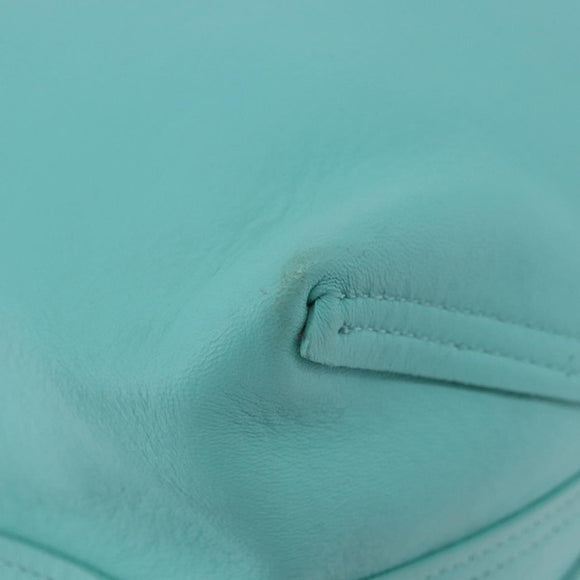 TIFFANY&Co. Tote Bag Leather Turquoise Blue Silver Auth bs35417A
