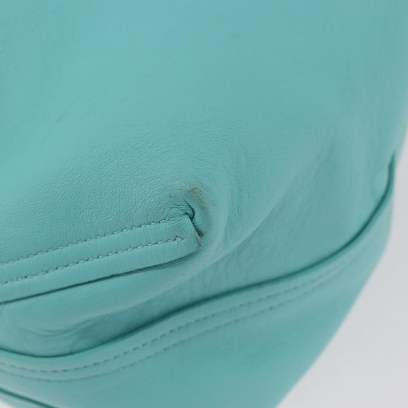 TIFFANY&Co. Tote Bag Leather Turquoise Blue Silver Auth bs35417A