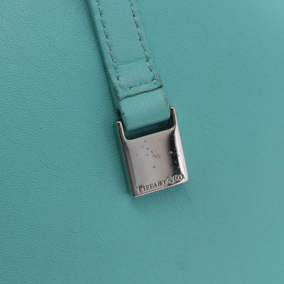 TIFFANY&Co. Tote Bag Leather Turquoise Blue Silver Auth bs35417A