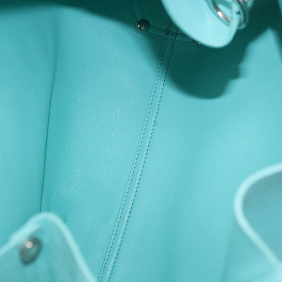 TIFFANY&Co. Tote Bag Leather Turquoise Blue Silver Auth bs35417A