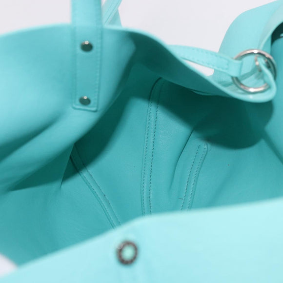 TIFFANY&Co. Tote Bag Leather Turquoise Blue Silver Auth bs35417A