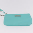 TIFFANY&Co. Tote Bag Leather Turquoise Blue Silver Auth bs35417A-18
