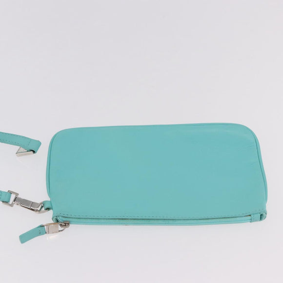 TIFFANY&Co. Tote Bag Leather Turquoise Blue Silver Auth bs35417A