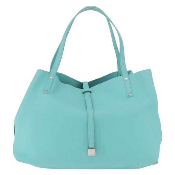 TIFFANY&Co. Tote Bag Leather Turquoise Blue Silver Auth bs35417A