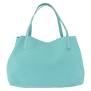 TIFFANY&Co. Tote Bag Leather Turquoise Blue Silver Auth bs35417A-2