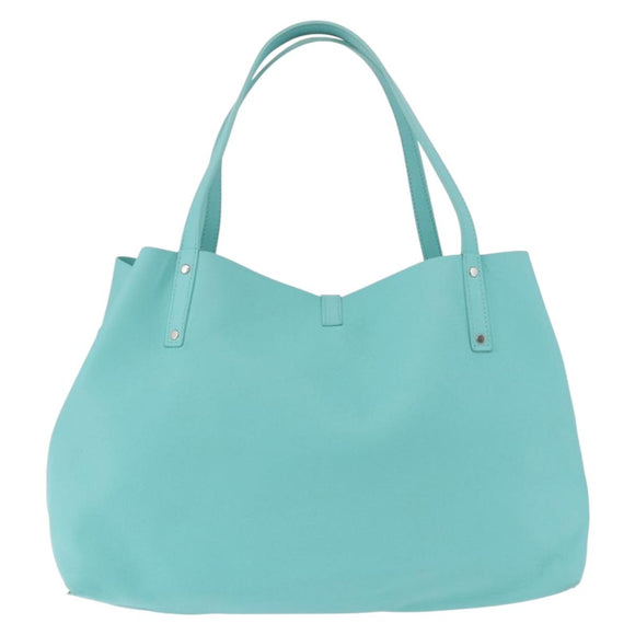 TIFFANY&Co. Tote Bag Leather Turquoise Blue Silver Auth bs35417A