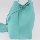 TIFFANY&Co. Tote Bag Leather Turquoise Blue Silver Auth bs35417A-3