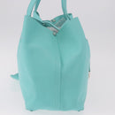 TIFFANY&Co. Tote Bag Leather Turquoise Blue Silver Auth bs35417A-4