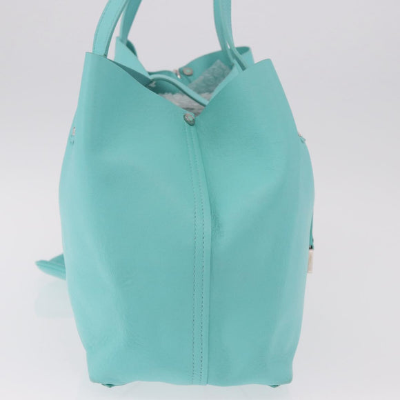 TIFFANY&Co. Tote Bag Leather Turquoise Blue Silver Auth bs35417A