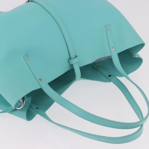 TIFFANY&Co. Tote Bag Leather Turquoise Blue Silver Auth bs35417A