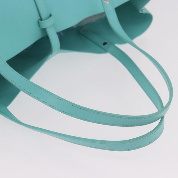 TIFFANY&Co. Tote Bag Leather Turquoise Blue Silver Auth bs35417A
