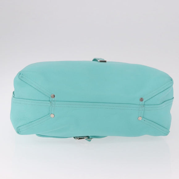 TIFFANY&Co. Tote Bag Leather Turquoise Blue Silver Auth bs35417A