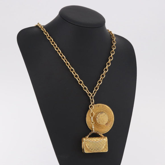 CHANEL Necklace Metal Gold Tone CC Auth bs35422A