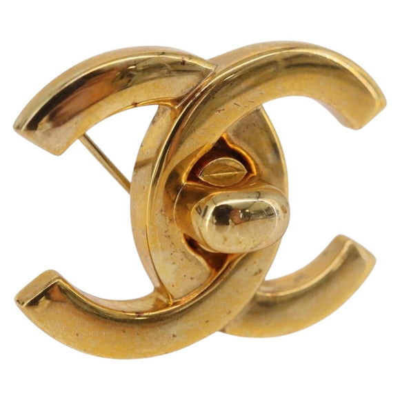 CHANEL Brooch Metal Gold Tone CC Auth bs35423M