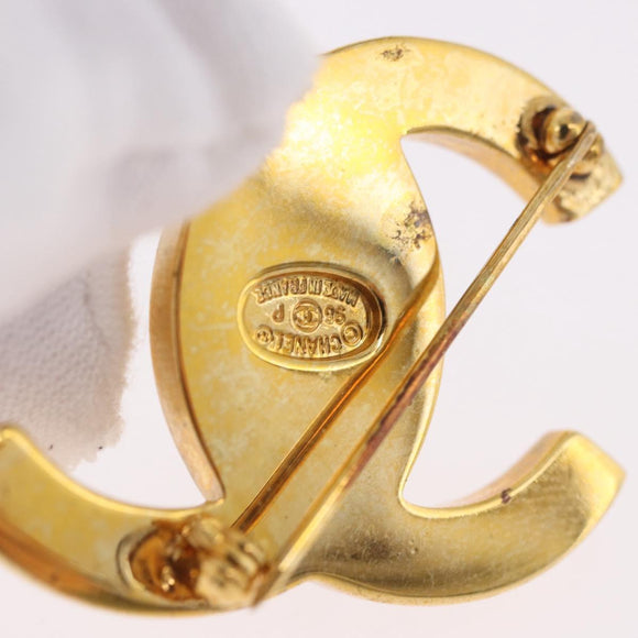 CHANEL Brooch Metal Gold Tone CC Auth bs35423M
