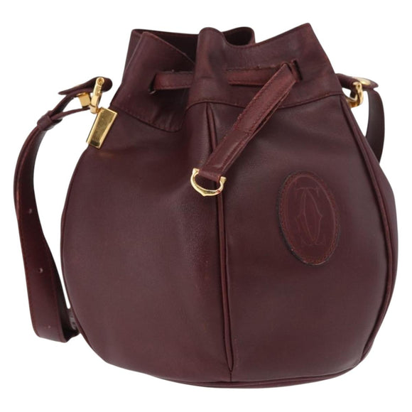 CELINE Must Line Handtasche Umhängetasche Leder Bordeaux Gold Auth bs35428