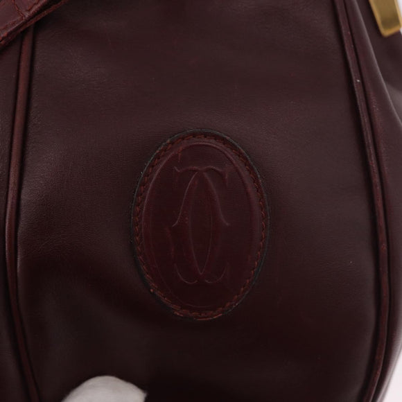 CELINE Must Line Handtasche Umhängetasche Leder Bordeaux Gold Auth bs35428
