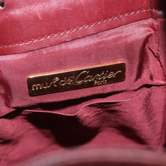 CELINE Must Line Handtasche Umhängetasche Leder Bordeaux Gold Auth bs35428