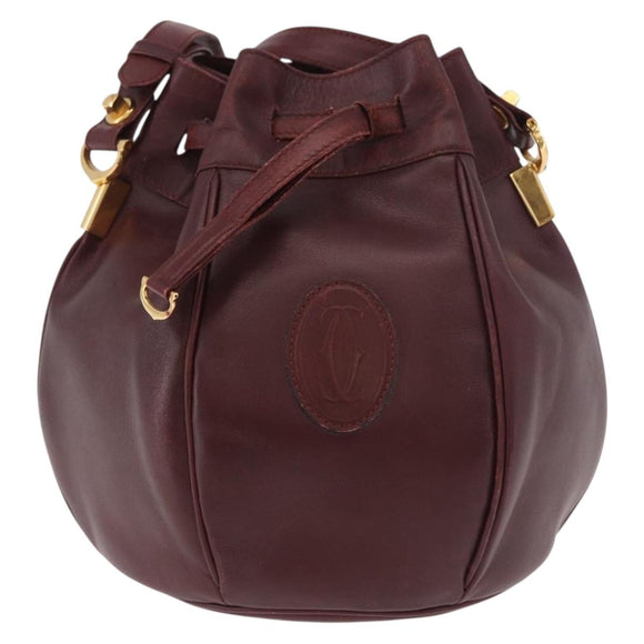 CELINE Must Line Handtasche Umhängetasche Leder Bordeaux Gold Auth bs35428