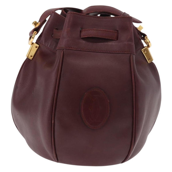 CELINE Must Line Handtasche Umhängetasche Leder Bordeaux Gold Auth bs35428