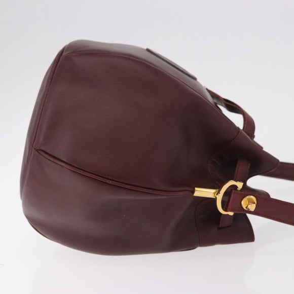 CELINE Must Line Handtasche Umhängetasche Leder Bordeaux Gold Auth bs35428