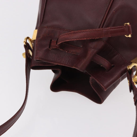 CELINE Must Line Handtasche Umhängetasche Leder Bordeaux Gold Auth bs35428