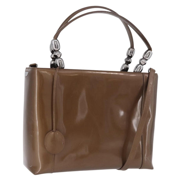 Christian Dior Maris Pearl Bag Patent Leather 2way Bronze Silver Auth bs35429
