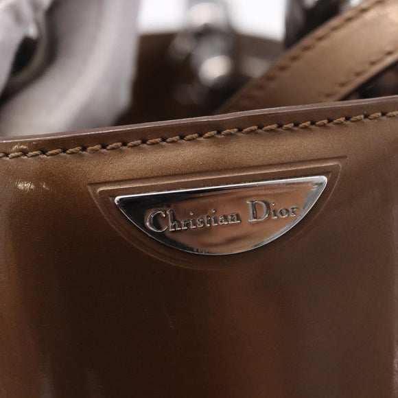 Christian Dior Maris Pearl Bag Patent Leather 2way Bronze Silver Auth bs35429