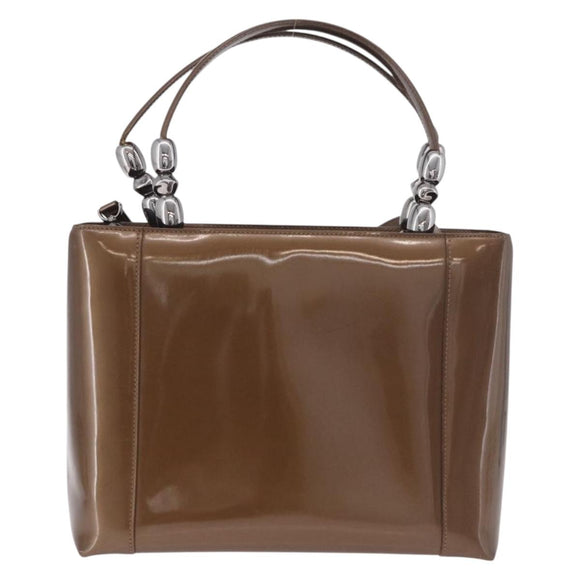 Christian Dior Maris Pearl Bag Patent Leather 2way Bronze Silver Auth bs35429