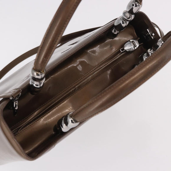 Christian Dior Maris Pearl Bag Patent Leather 2way Bronze Silver Auth bs35429