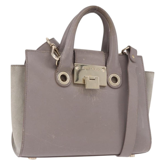 Jimmy Choo Hand Bag Leather 2way Gray Gold Auth bs35431
