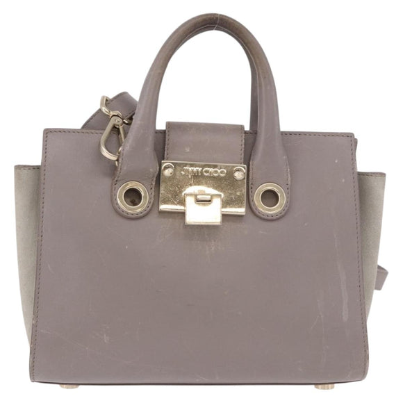 Jimmy Choo Hand Bag Leather 2way Gray Gold Auth bs35431