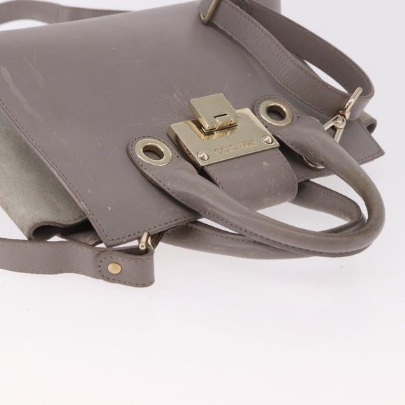 Jimmy Choo Hand Bag Leather 2way Gray Gold Auth bs35431