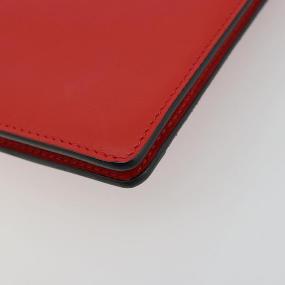 CELINE Clutch Bag Leather Red Silver Auth bs35432A