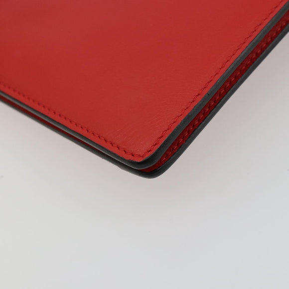 CELINE Clutch Bag Leather Red Silver Auth bs35432A