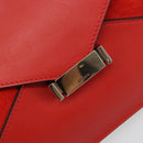 CELINE Clutch Bag Leather Red Silver Auth bs35432A-12