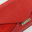 CELINE Clutch Bag Leather Red Silver Auth bs35432A-13