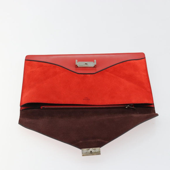 CELINE Clutch Bag Leather Red Silver Auth bs35432A