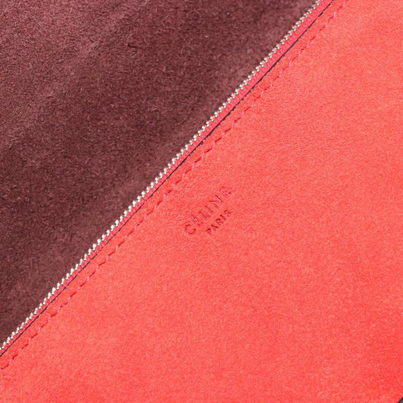 CELINE Clutch Bag Leather Red Silver Auth bs35432A