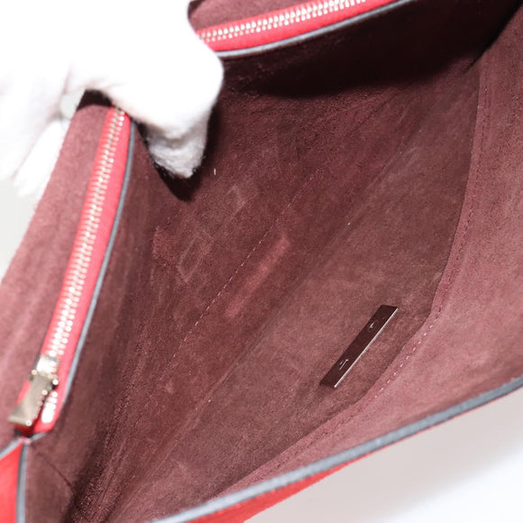 CELINE Clutch Bag Leather Red Silver Auth bs35432A