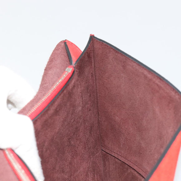 CELINE Clutch Bag Leather Red Silver Auth bs35432A